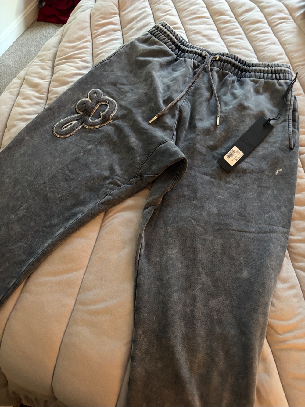 Men's Washed Charcoal Drawstring Joggers with Embroidered Logo